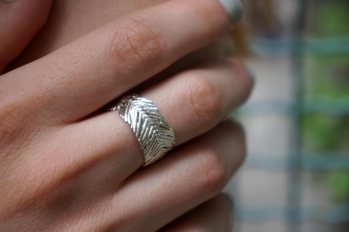 Real Mimosa Leaf Ring, Handmade Nature Jewelry, Organic Forest Band, Gift for Rejuvenation & Luck, Gold or Sterling Silver 925