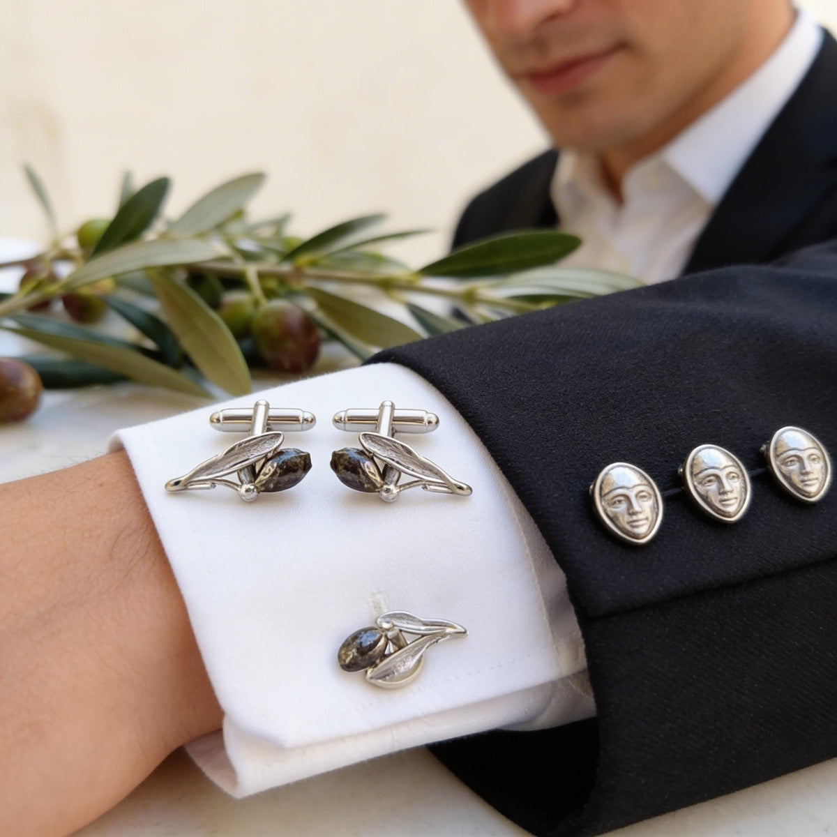 Sterling silver 925 Cufflinks, olive leaves and fruits Wedding Gift for Men.Symbolizing peace , protection and prosperity.