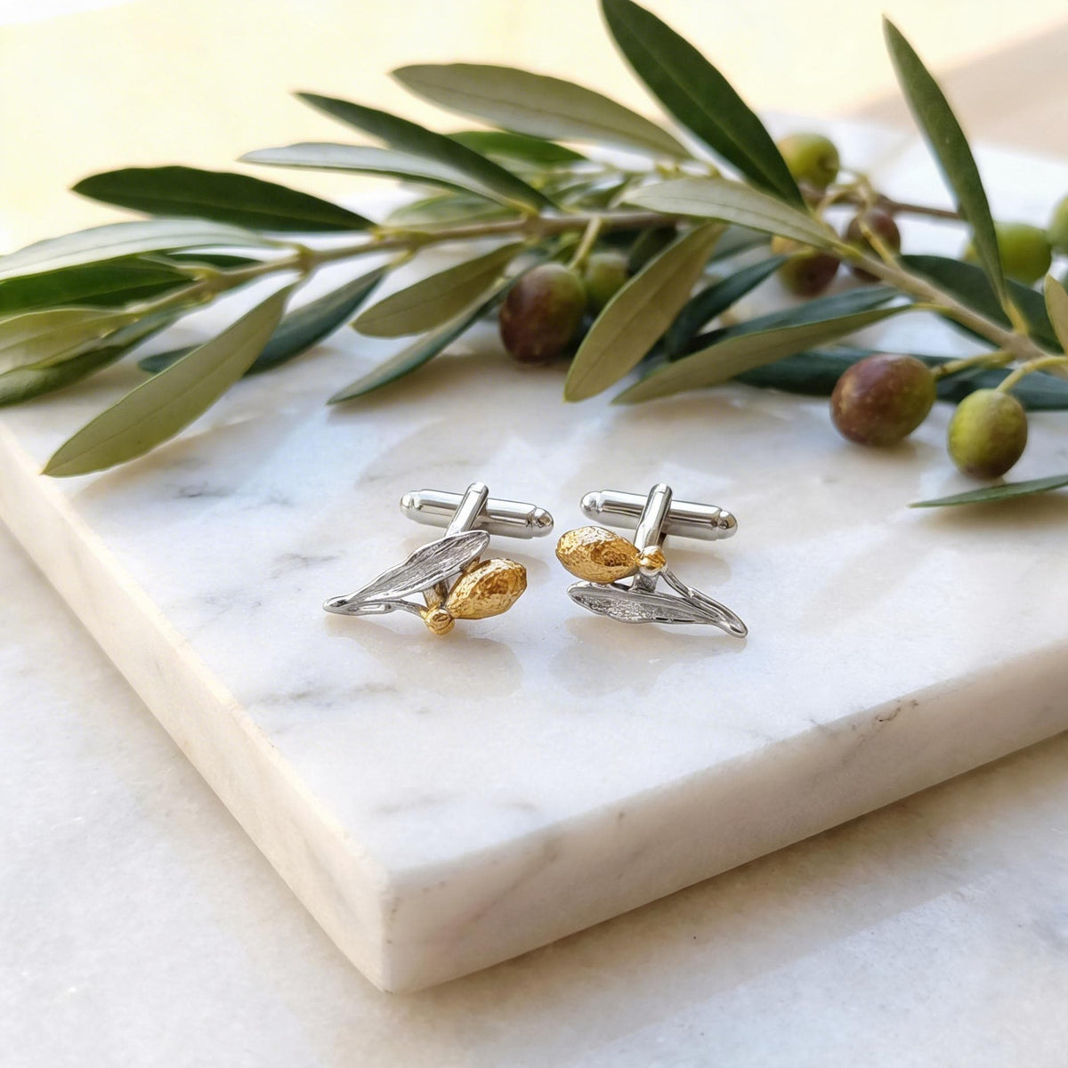 Sterling silver 925 Cufflinks, olive leaves and fruits Wedding Gift for Men.Symbolizing peace , protection and prosperity.