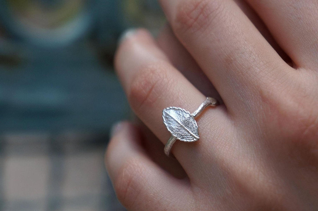 Real Rose Leaf Silver Ring, Handmade Minimalist Jewelry, Organic Forest Band, Gift for Passion & Health, Eco Sustainable Sterling Silver 925