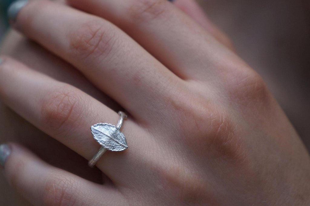 Real Rose Leaf Silver Ring, Handmade Minimalist Jewelry, Organic Forest Band, Gift for Passion & Health, Eco Sustainable Sterling Silver 925
