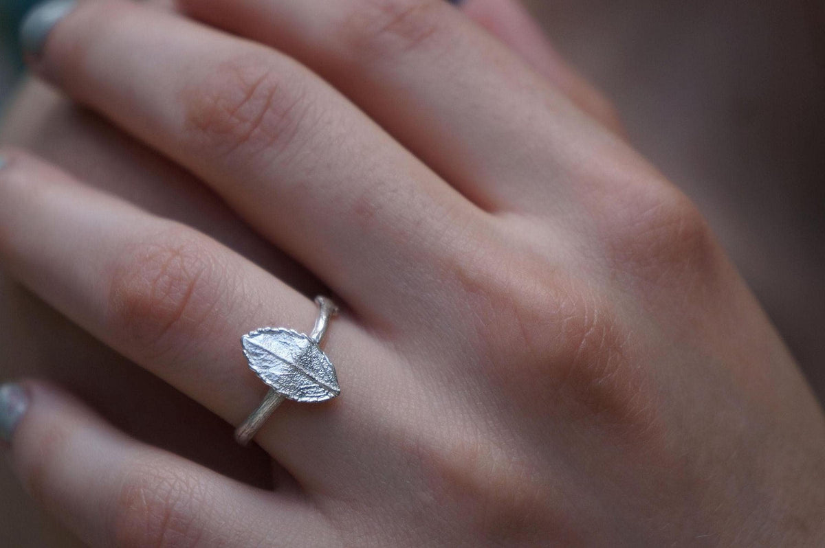 Real Rose Leaf Silver Ring, Handmade Minimalist Jewelry, Organic Forest Band, Gift for Passion & Health, Eco Sustainable Sterling Silver 925
