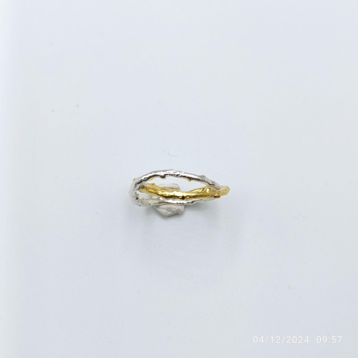 Two-Tone Olive Twig Ring, Handmade Minimalist Jewelry, Organic Branch Band, Gift for Health and Longevity, Sterling Silver 925