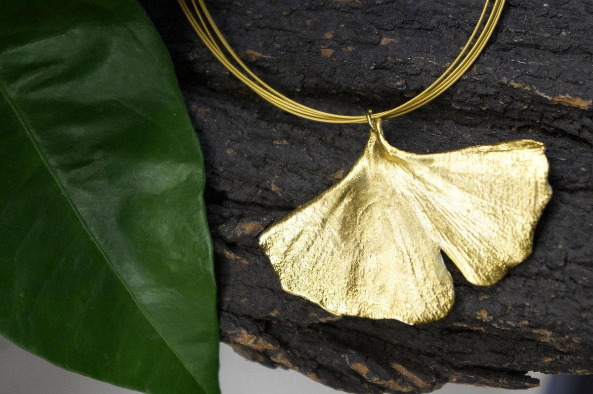 Real Ginkgo Biloba Leaf Necklace, Handmade Nature Jewelry, Organic Forest Pendant, Gift for Longevity & Success, Sterling Silver 925