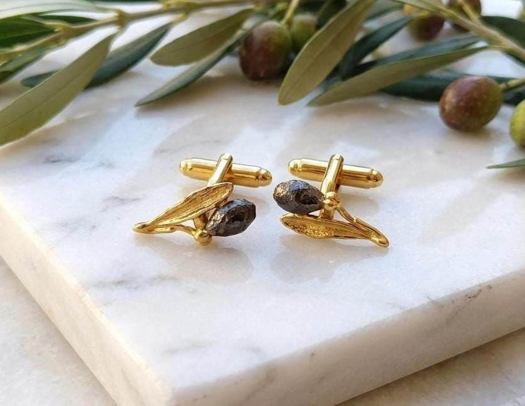 Sterling silver 925 Cufflinks, olive leaves and fruits Wedding Gift for Men.Symbolizing peace , protection and prosperity.