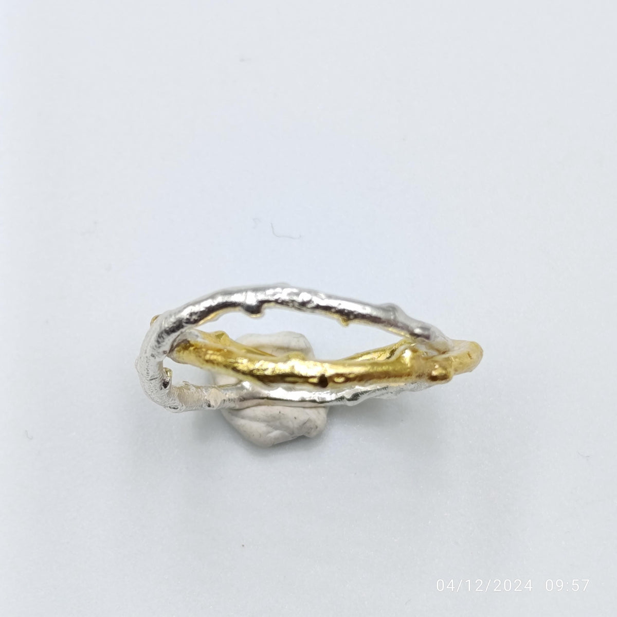 Two-Tone Olive Twig Ring, Handmade Minimalist Jewelry, Organic Branch Band, Gift for Health and Longevity, Sterling Silver 925