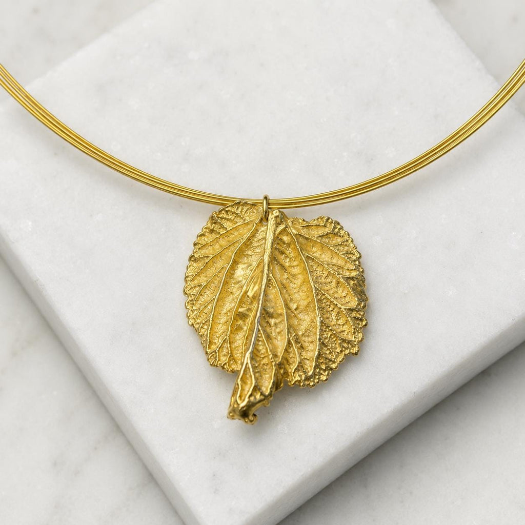 Real Mulberry Leaf Necklace, Handmade Nature Jewelry, Organic Gold Pendant, Gift for Rejuvenation & Health, Sterling Silver 925