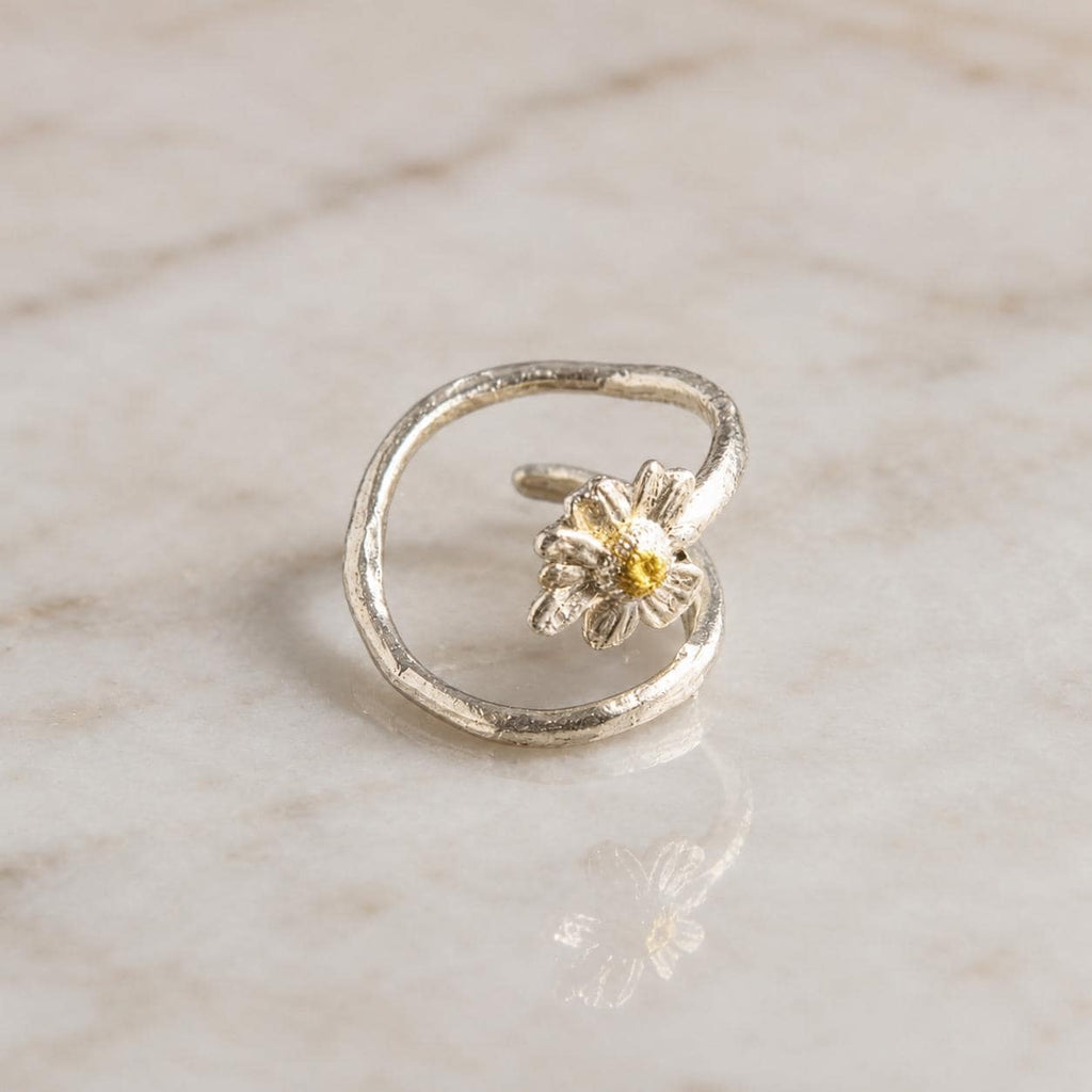 Real Chamomile Flower Ring, Handmade Nature Jewelry, Organic Forest Band, Gift for Health, Eco Sustainable Sterling Silver 925