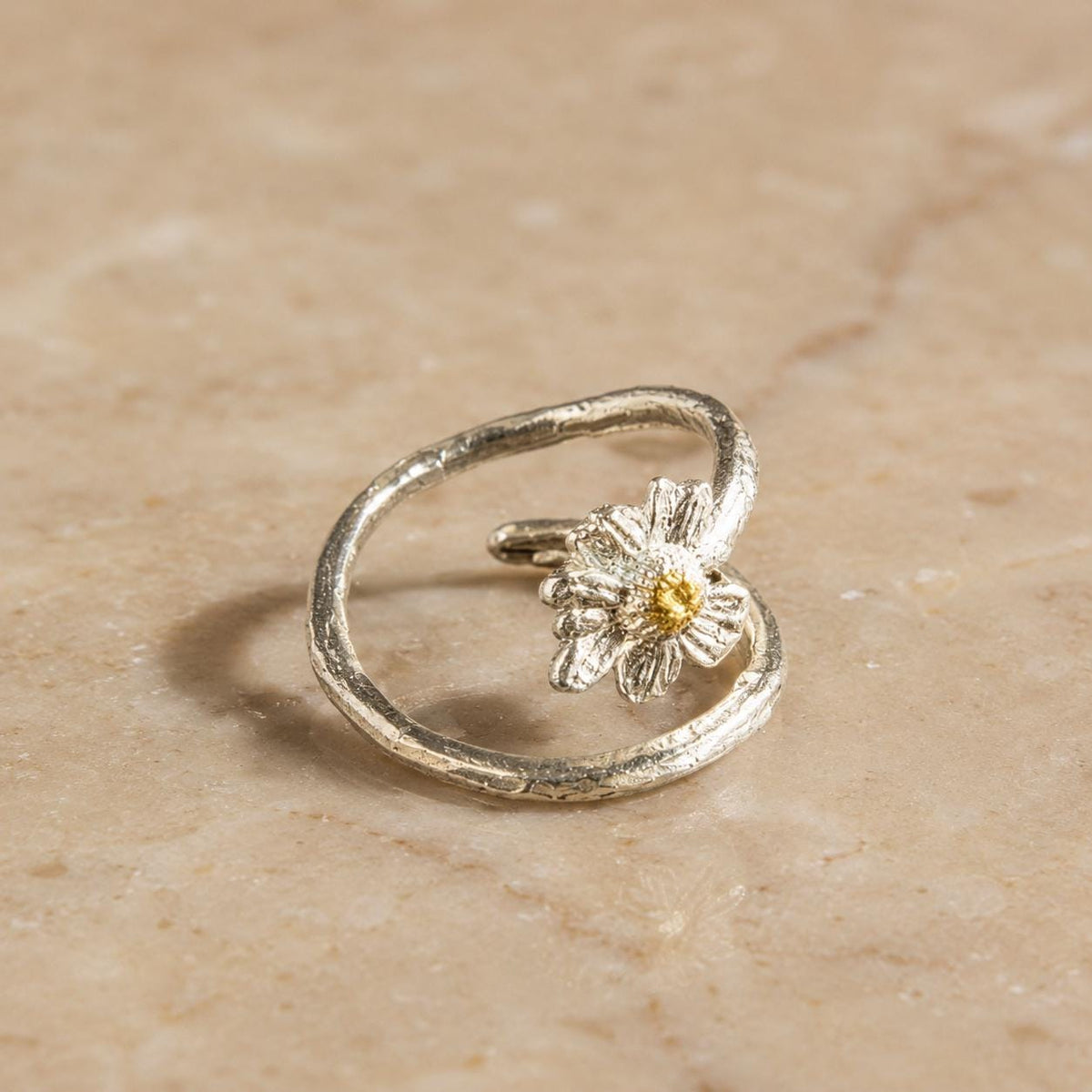 Real Chamomile Flower Ring, Handmade Nature Jewelry, Organic Forest Band, Gift for Health, Eco Sustainable Sterling Silver 925
