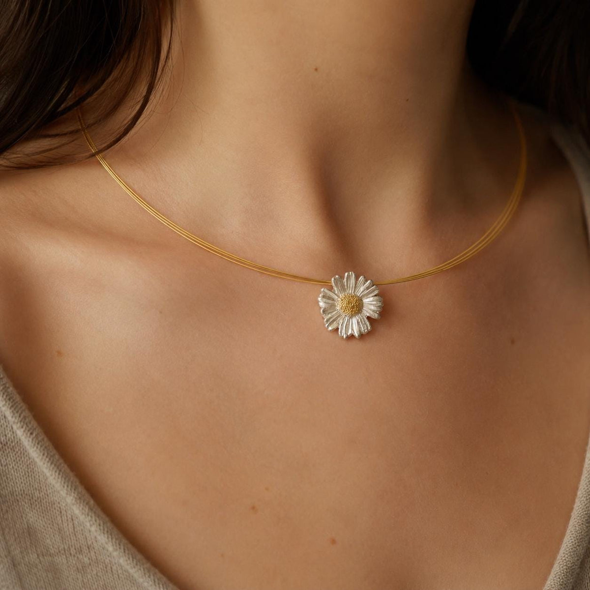 Real Daisy Flower Necklace, Handmade Minimalist Jewelry, Organic Forest Pendant, Gift for Health & Resilience, Sterling Silver 925
