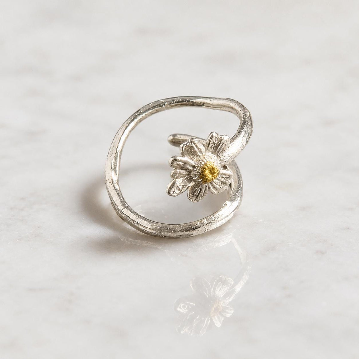 Real Chamomile Flower Ring, Handmade Nature Jewelry, Organic Forest Band, Gift for Health, Eco Sustainable Sterling Silver 925