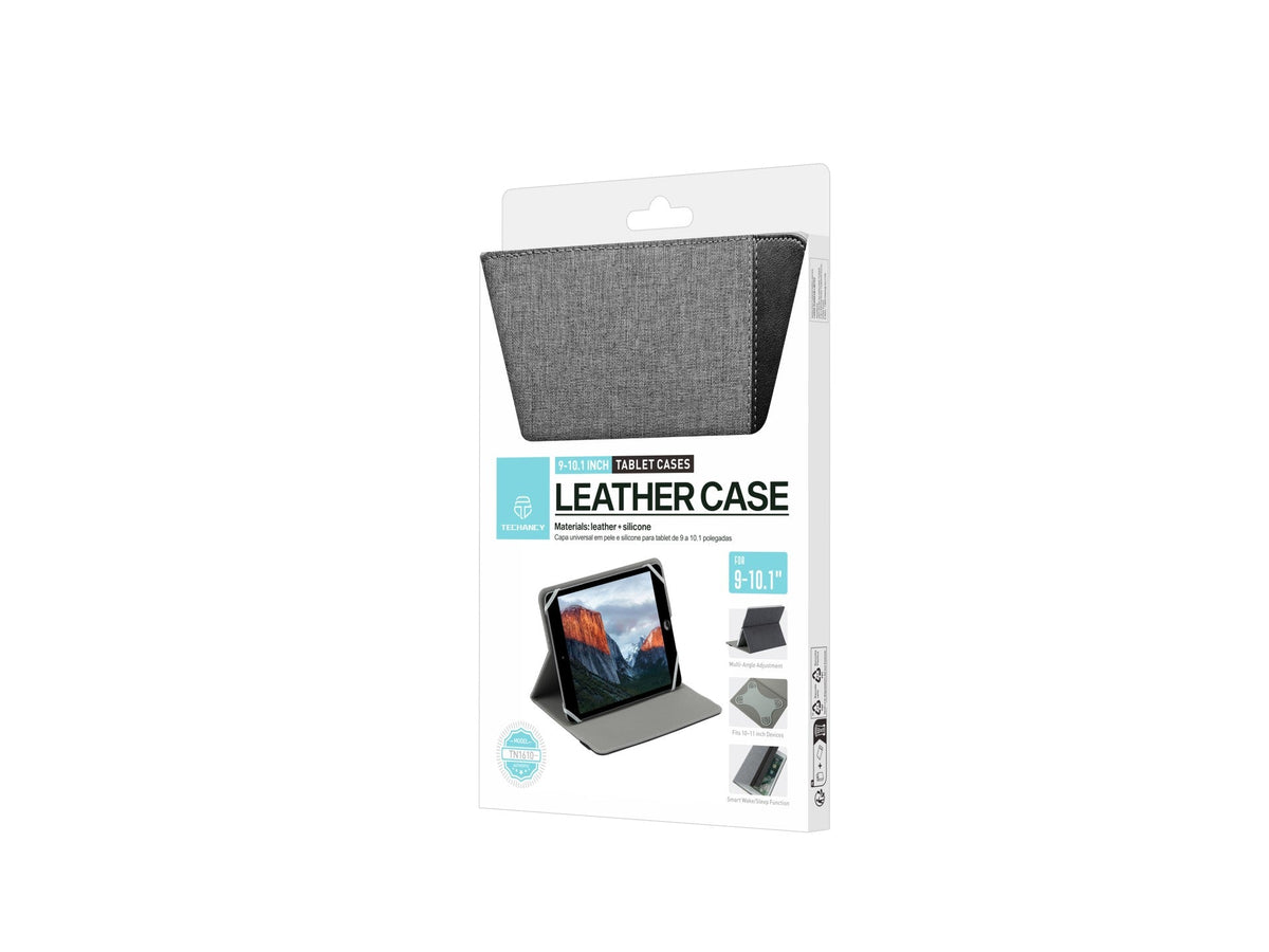 Techancy Capa Tablet TN1610 Universal Para 9-10.1 Polegadas Couro Silicone Ajustavel Multiangulos Faixa Elastico Antiderrapante Cinza