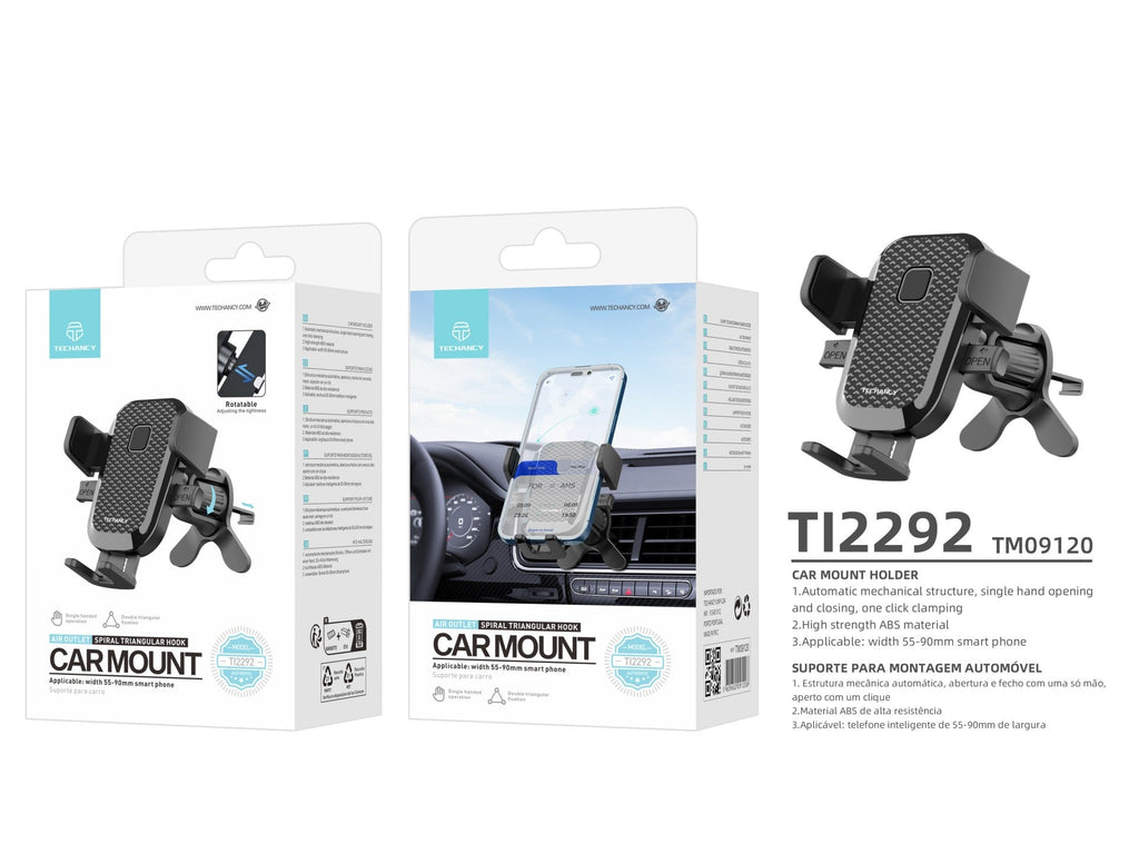 Techancy Suporte Para Telemóvel Para Automóvel Ti2292, Operação Com Uma Mão, Abertura E Fecho Automáticos, Material Abs.