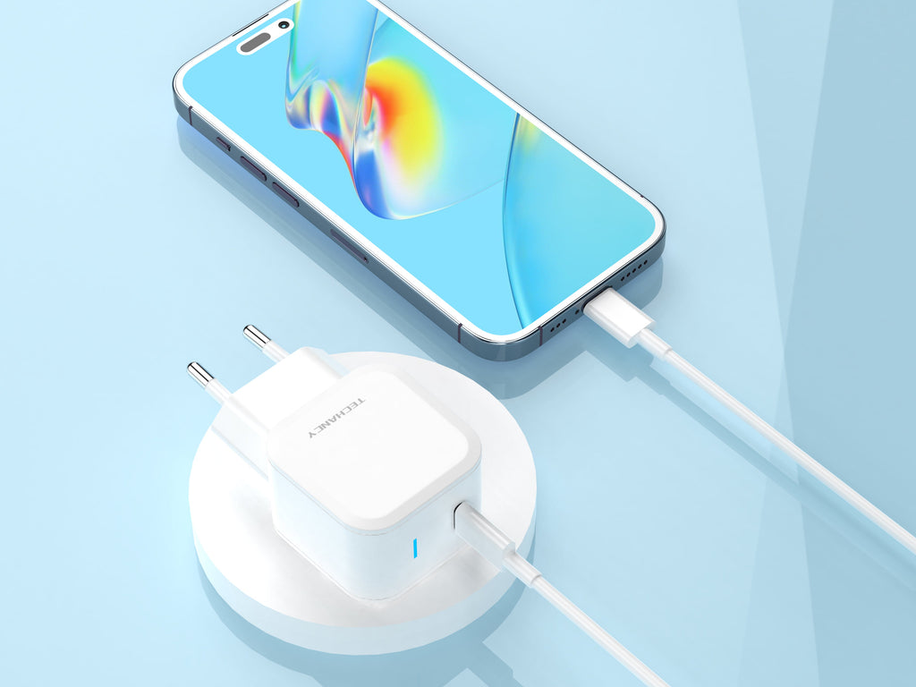 Techancy Carregador Pd De 25w Usb C Branco TA2812, Cabo De Carregamento Rápido Usb C Para Ip8/X/11-14 Kit 3a.