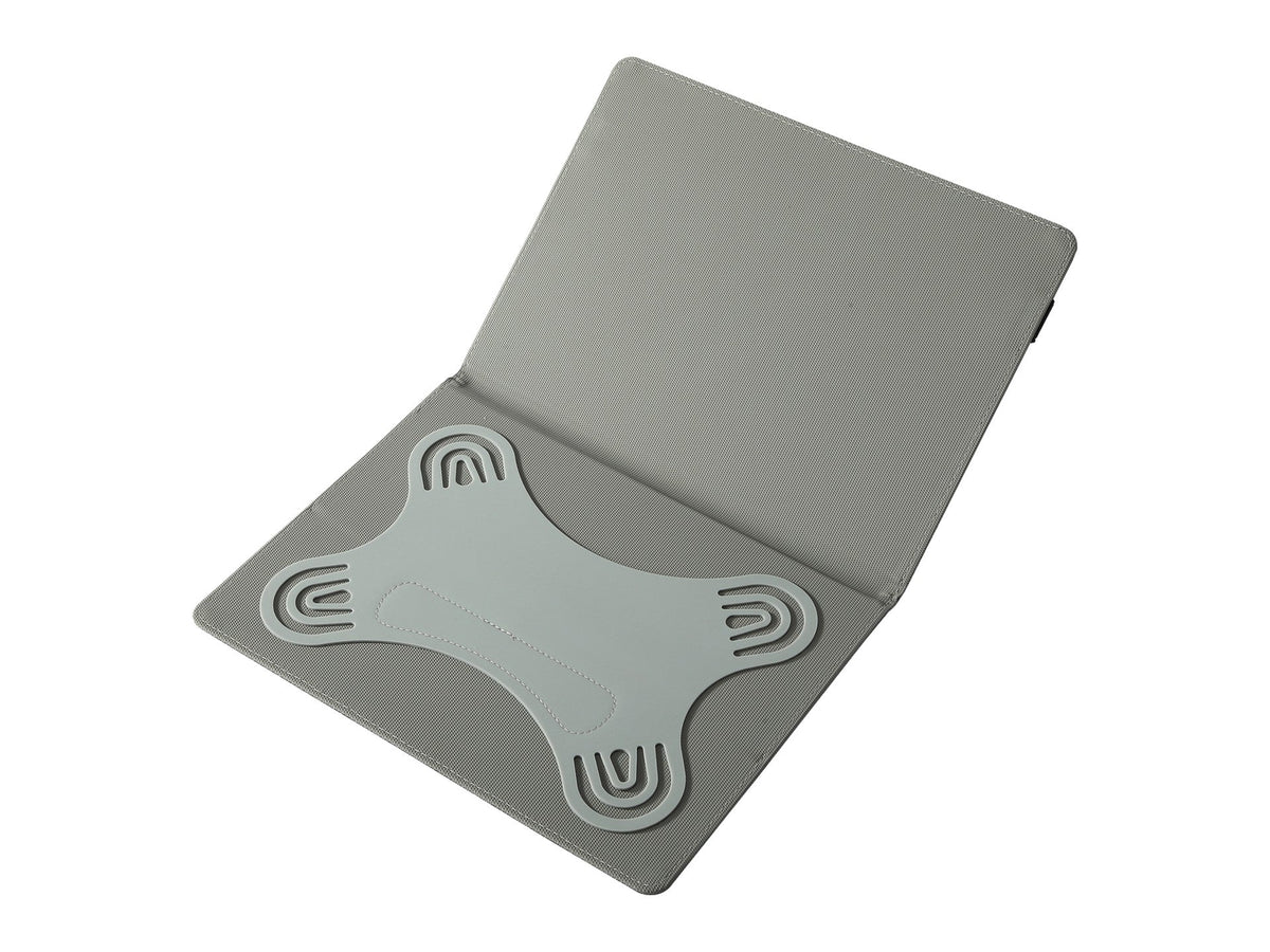 Techancy Capa Tablet TN1610 Universal Para 9-10.1 Polegadas Couro Silicone Ajustavel Multiangulos Faixa Elastico Antiderrapante Cinza