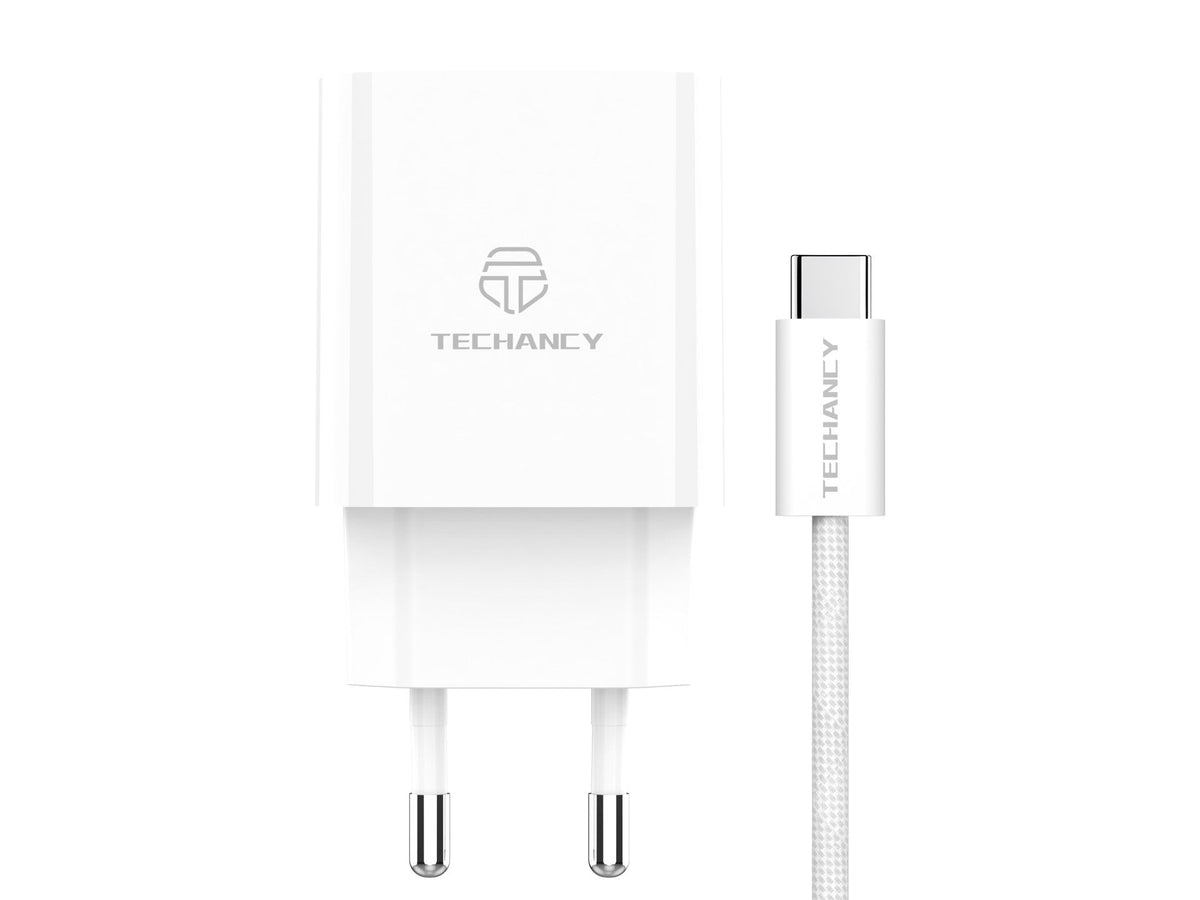 Techancy Carregador USB-A+USB-C TA2820, 45W PD, com Cabo USB-C para USB-C de 1m, CompatIvel com Múltiplos Dispositivos
