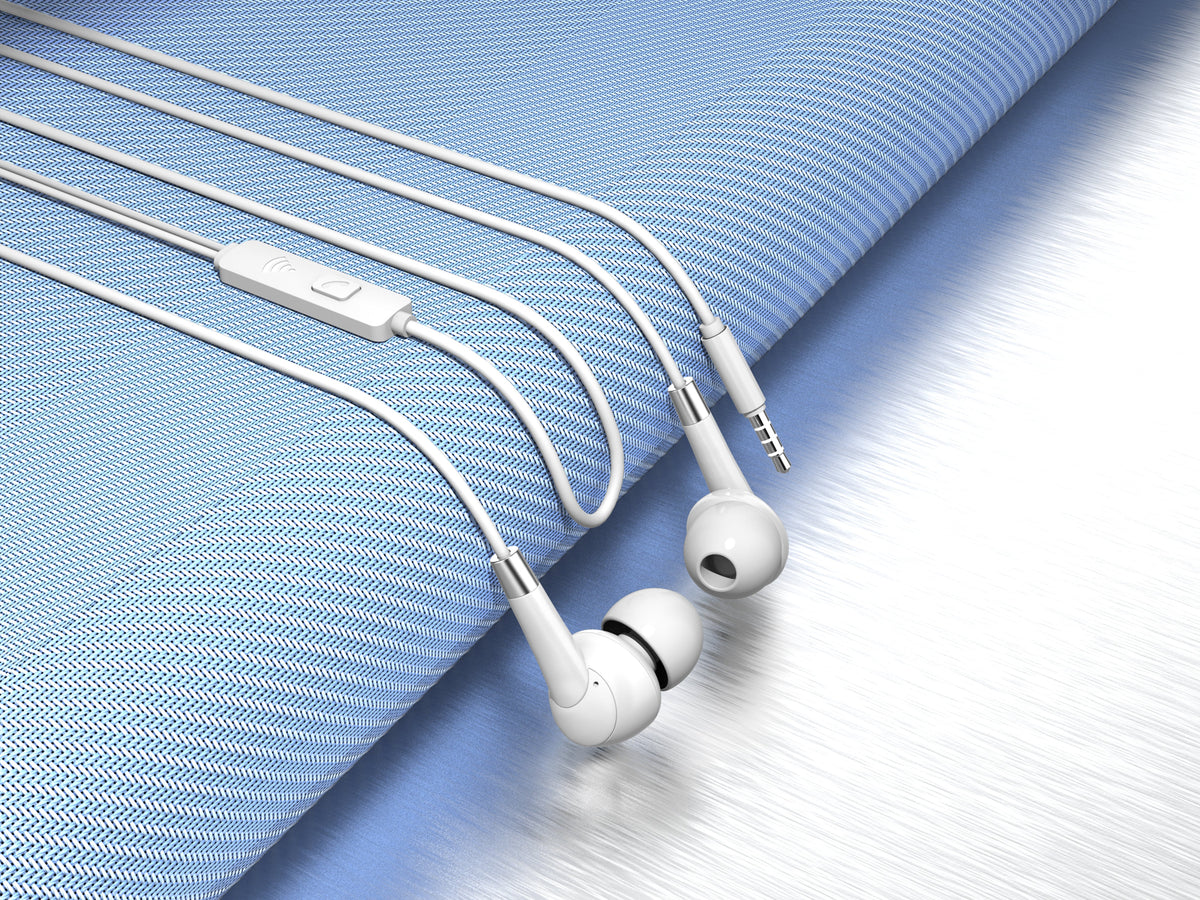 Techancy Auscultadores Intra-Auriculares Com Fios Brancos 1,2 M TD8056, Tomada De 3,5 Mm Compatível Com Telemóveis/Pc/Mp3, Etc.