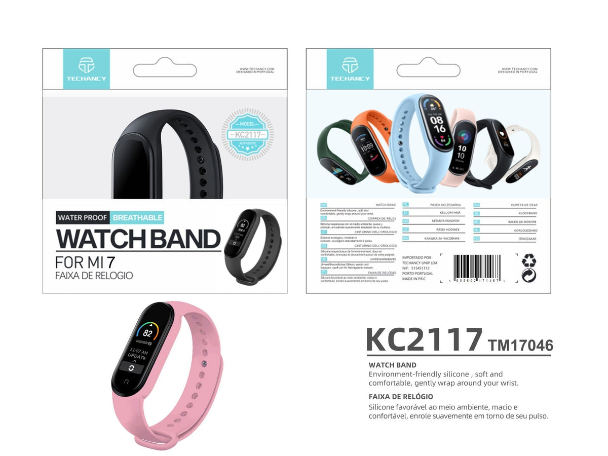 Techancy Pulseira De Silicone Rosa KC2107, Compatível Com A Mi7 Smart Band, Feita De Silicone, Macia E Confortável.