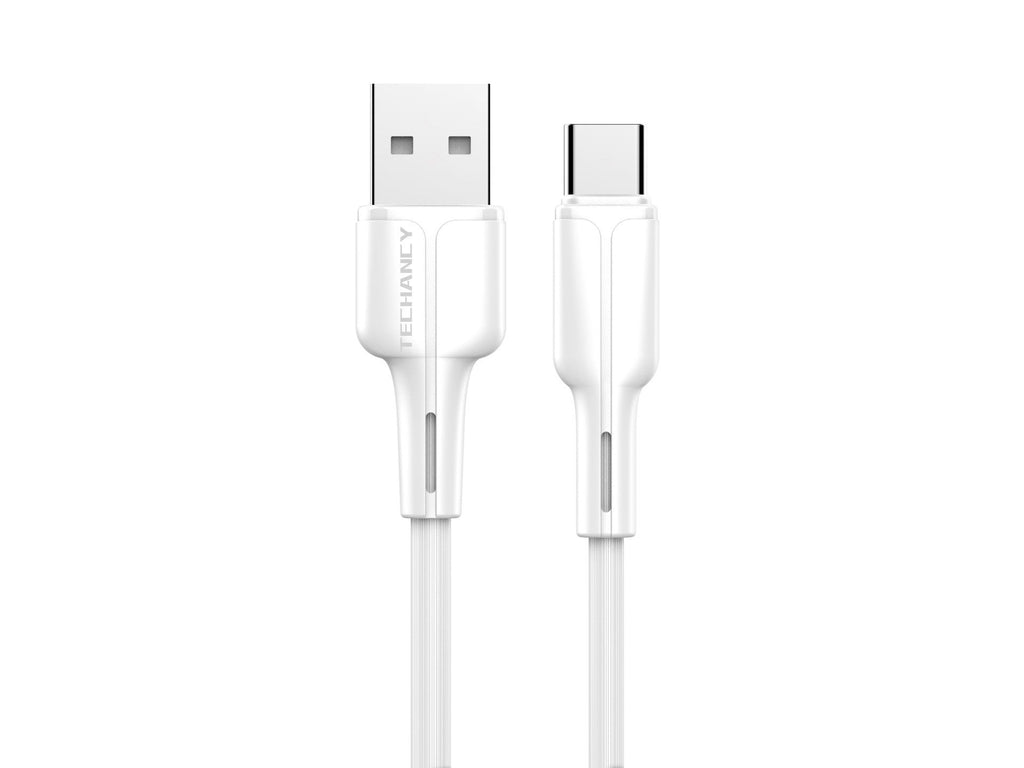 Techancy Cabo De Dados Usb-Type-C Branco 1M TB1715,Carregamento Rápido De 2,4 A, Suporta Transmissão De Dados, Material Pvc
