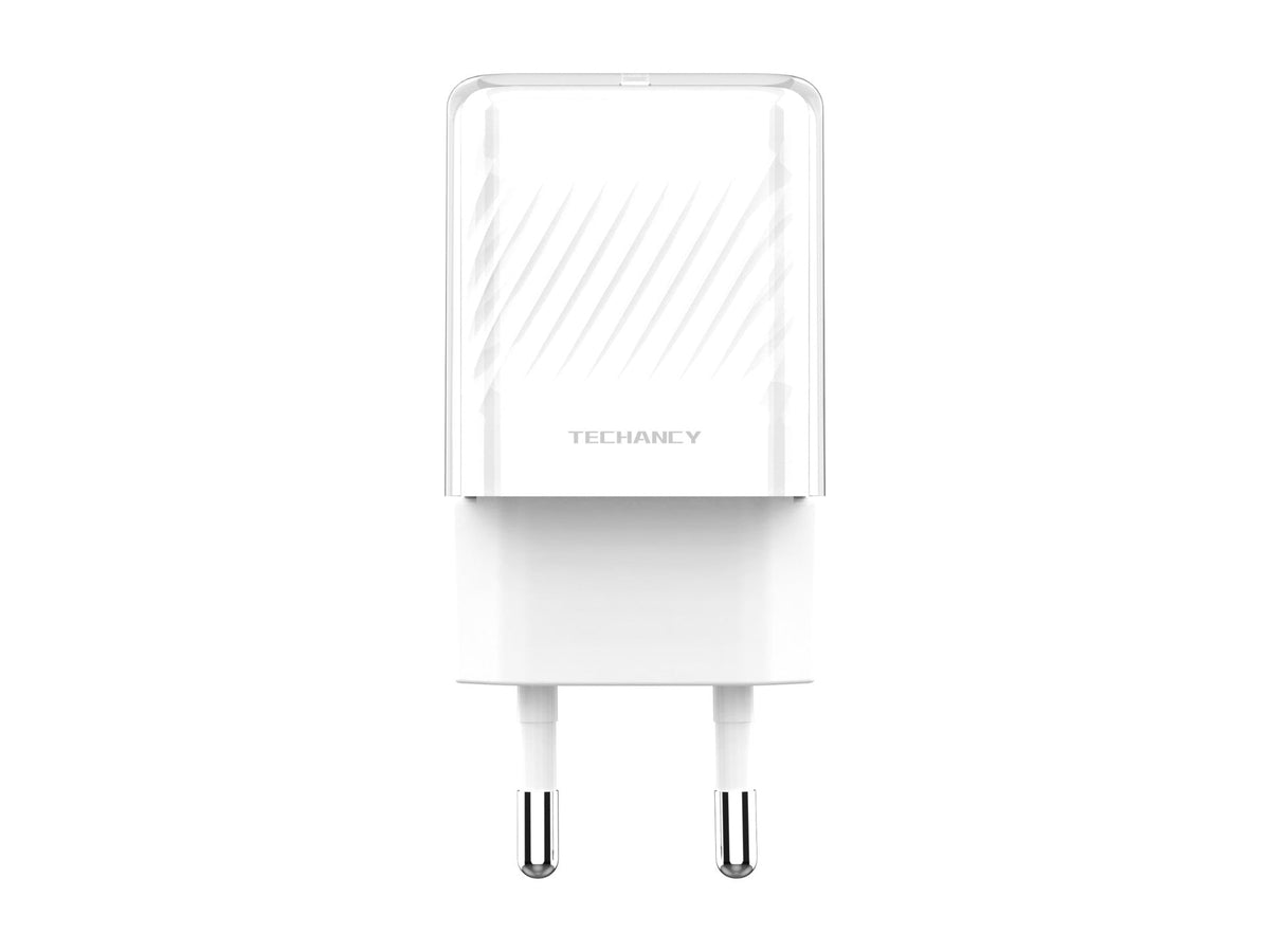 Techancy Carregador De Telemóvel De 20 W Branco TA2815, Carregamento Rápido Usb-C Pd, Chip Inteligente Gan Incorporado