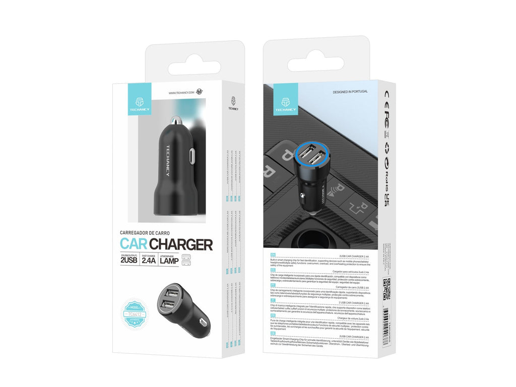Techancy Carregador de Carro 2USB 2.4A TC6412 , Carregamento Rápido, Identificação Inteligente, Proteção Múltipla