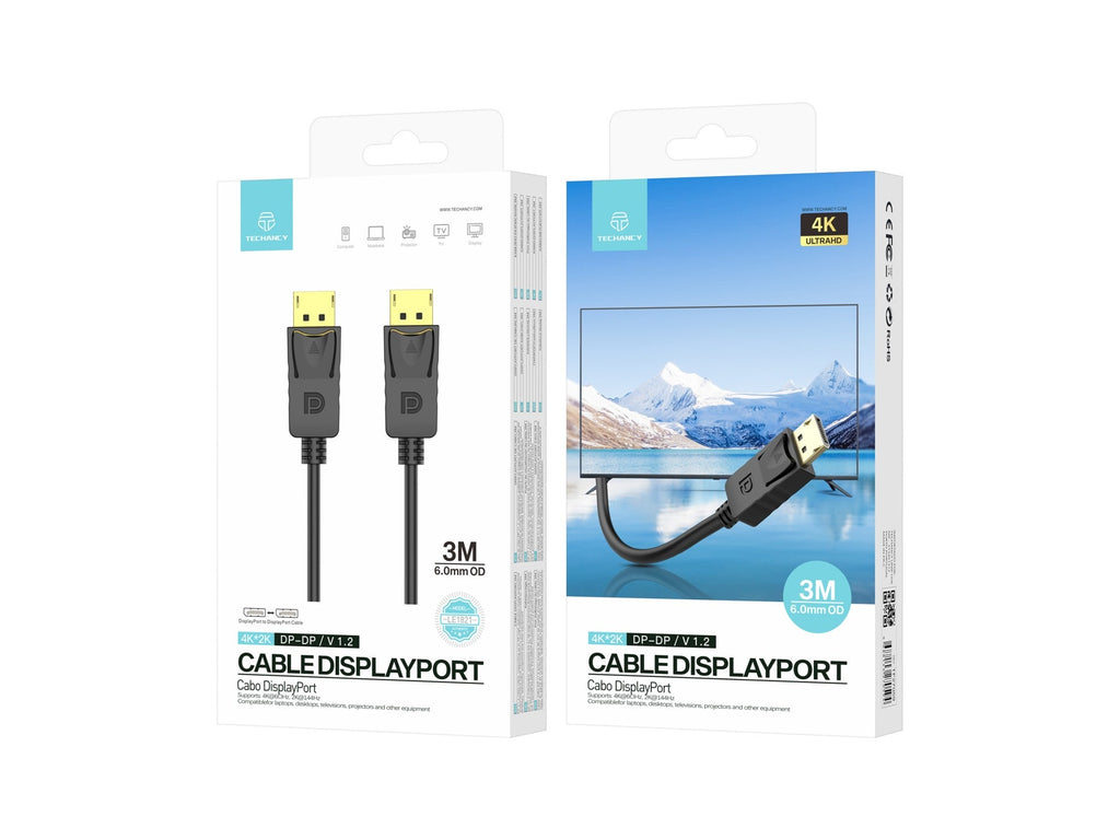 Cabo de vídeo de alta definição Techancy DP para DP 3M, LE1821, 4K*2K/1080P, preto