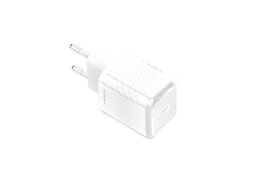 Techancy Carregador De Telemóvel De 20 W Branco TA2815, Carregamento Rápido Usb-C Pd, Chip Inteligente Gan Incorporado
