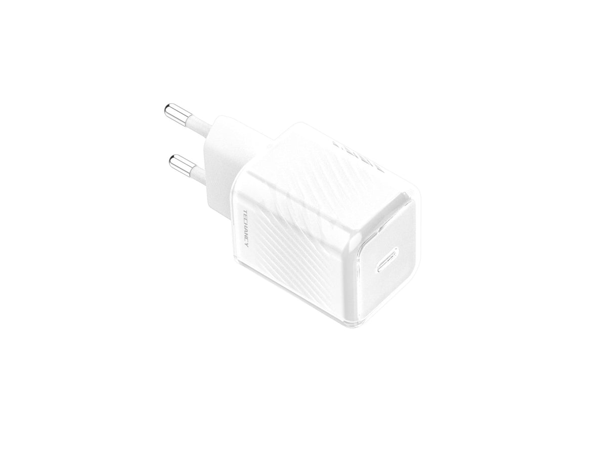 Techancy Carregador De Telemóvel De 20 W Branco TA2815, Carregamento Rápido Usb-C Pd, Chip Inteligente Gan Incorporado