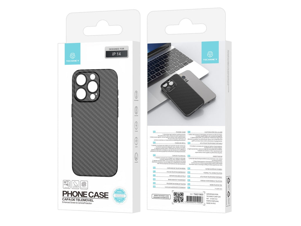 Techancy Capa Para Telemóvel Ultra Fina Em Fibra De Carbono KX5603, Compatível Com Iphone 14, Material Pp De 0,5 Mm.