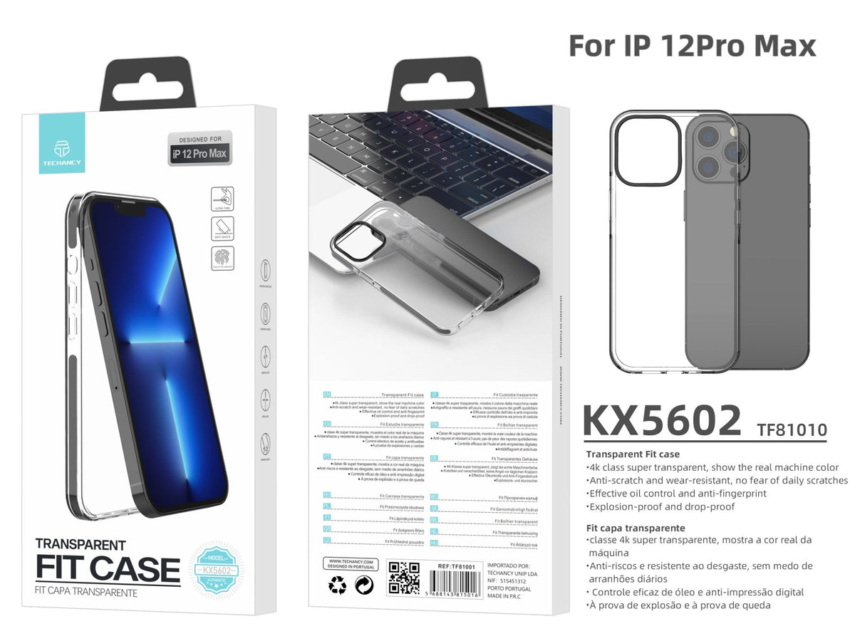 Capa transparente para telemóvel Techancy New Acrylic, KX5602, compatível com iPhone 12 Pro Max, transparente + Preto