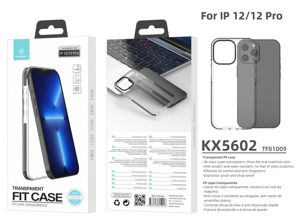 Capa transparente para telemóvel Techancy New Acrylic, KX5602, compatível com iPhone 12/12 Pro, transparente + Preto