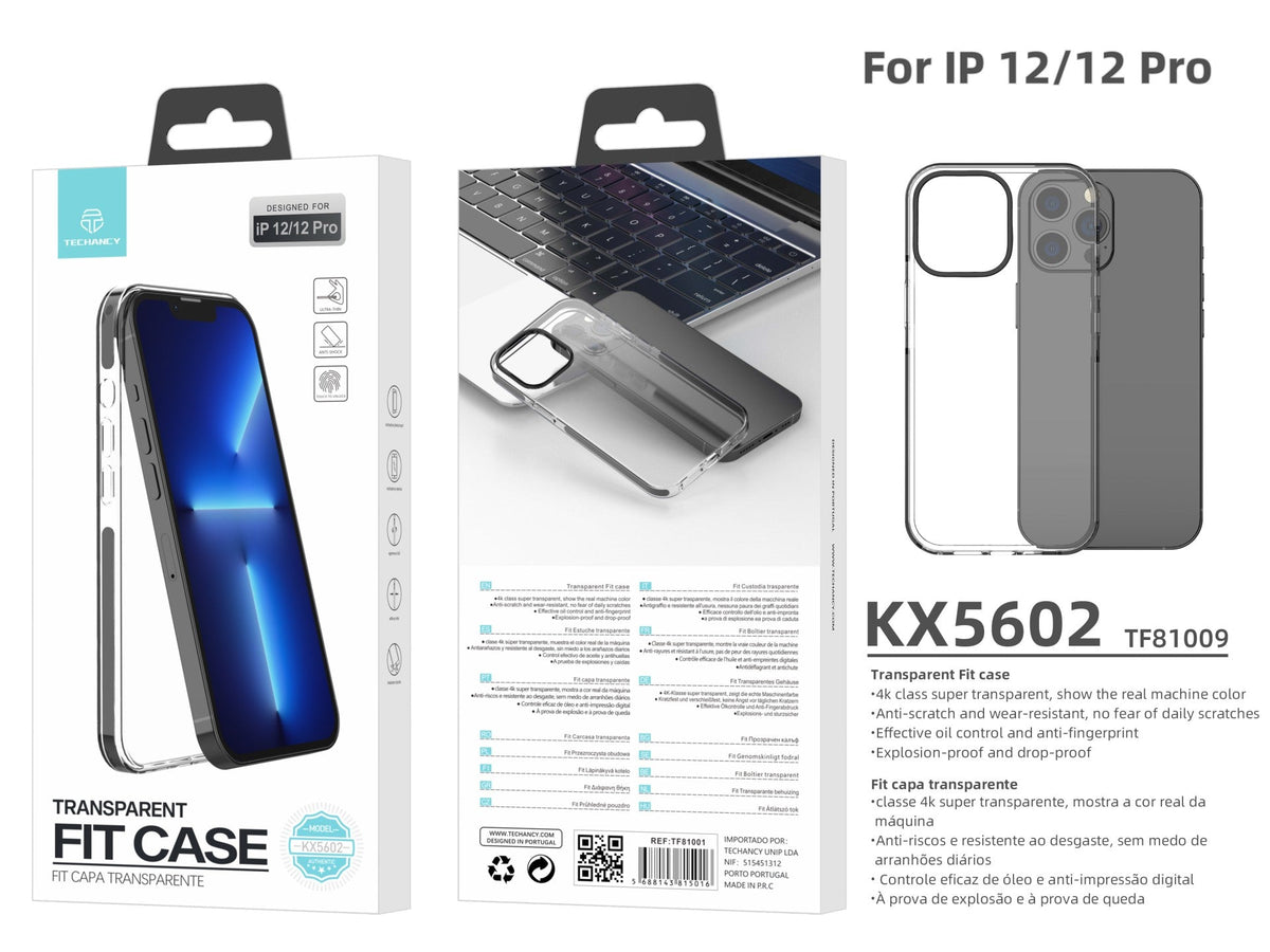Capa transparente para telemóvel Techancy New Acrylic, KX5602, compatível com iPhone 12/12 Pro, transparente + Preto