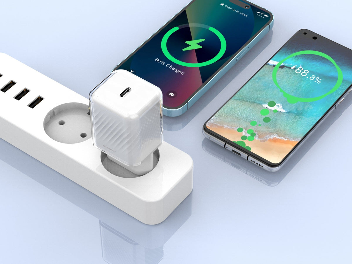 Techancy Carregador De Telemóvel De 20 W Branco TA2815, Carregamento Rápido Usb-C Pd, Chip Inteligente Gan Incorporado