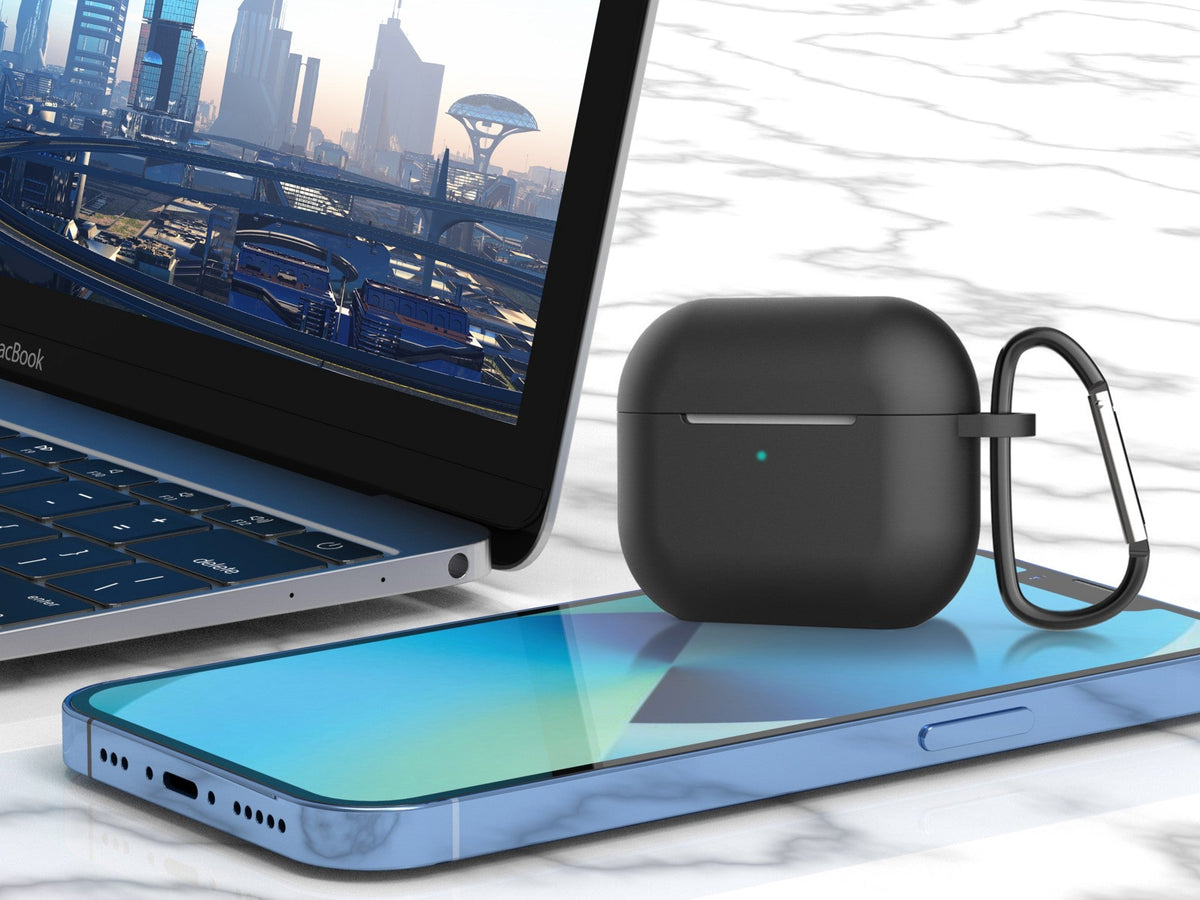 Capa protetora de silicone para auriculares Techancy, KC2114, compatível com AirPods 3.ª geração, Preto