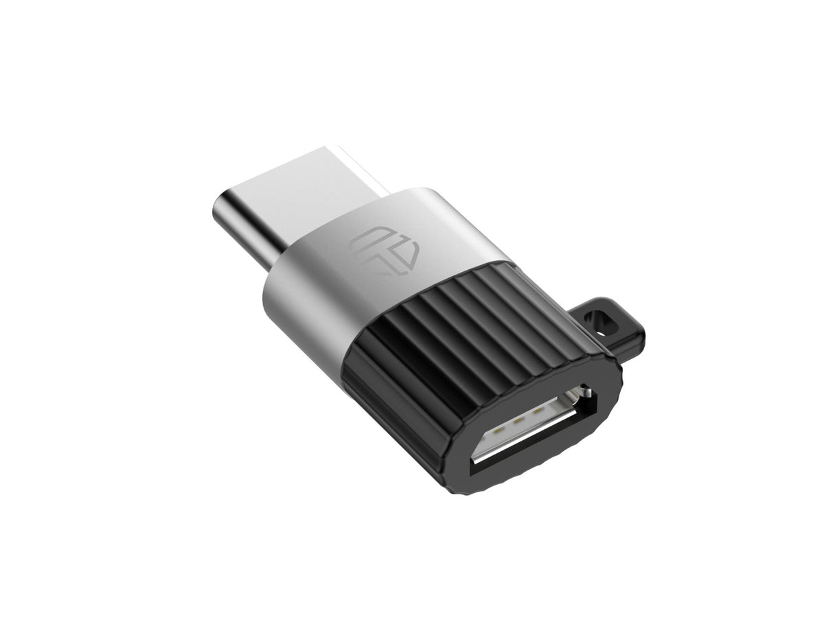 Adaptador OTG Techancy KK2104, Tipo C para Micro, suporta carregamento e transferência de dados, compacto e portátil.