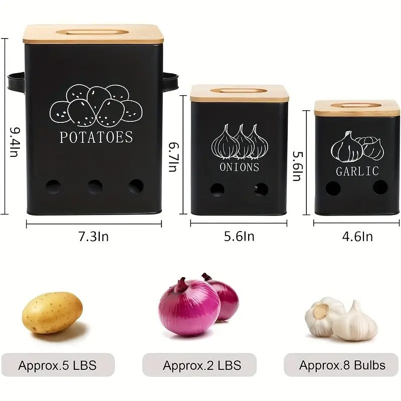Vegetable Storage Containers with Bamboo Lids (3pcs)