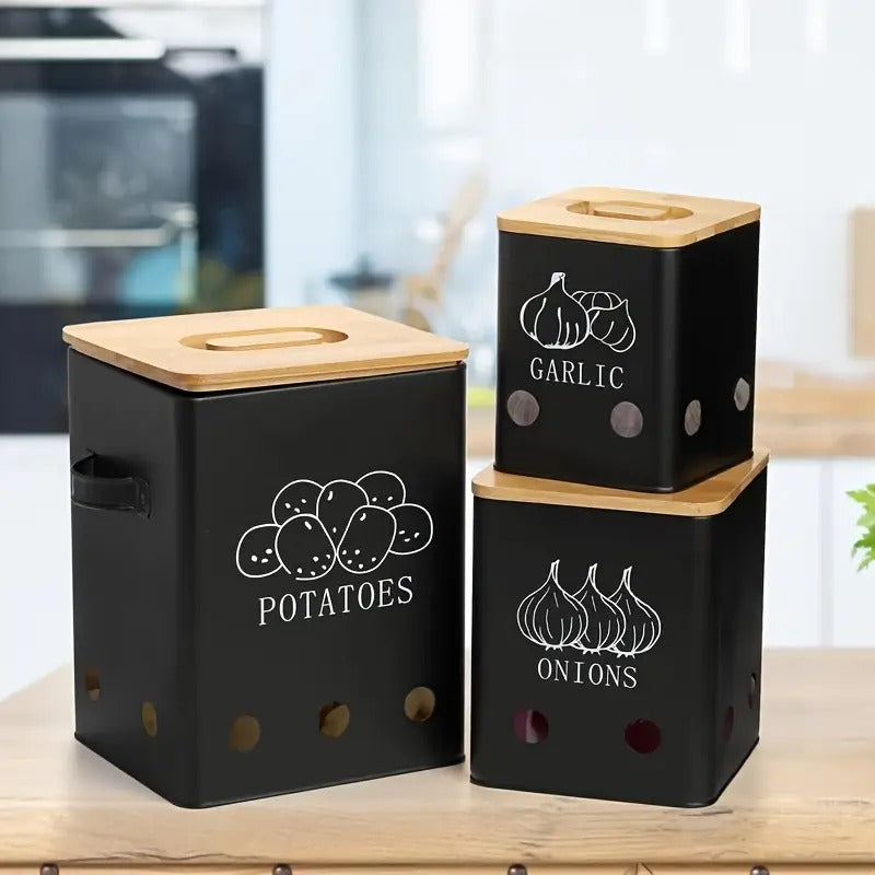 Vegetable Storage Containers with Bamboo Lids (3pcs)