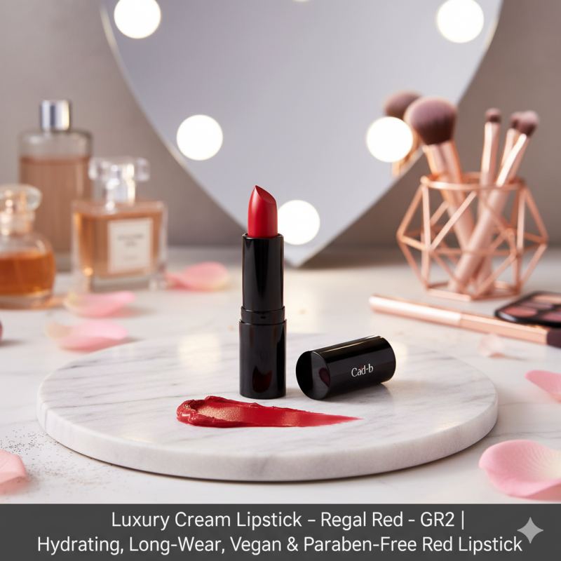 Luxury Cream Lipstick – Regal Red – GR2 | Hydrating, Long-Wear, Vegan & Paraben-Free Red Lipstick