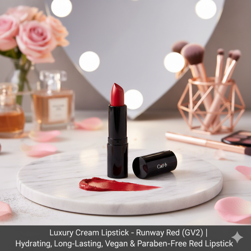 Luxury Cream Lipstick – Runway Red (GV2) | Hydrating, Long-Lasting, Vegan & Paraben-Free