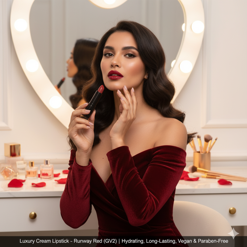 Luxury Cream Lipstick – Runway Red (GV2) | Hydrating, Long-Lasting, Vegan & Paraben-Free