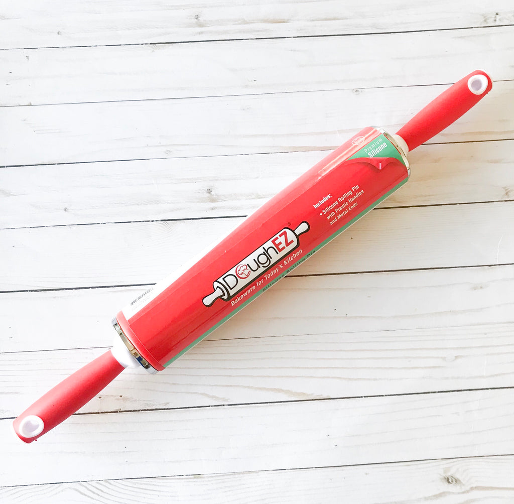 DoughEZ 21.5-Inch Non-Stick Silicone Rolling Pin with Contoured Handles, Dishwasher Safe, BPA Free, Red
