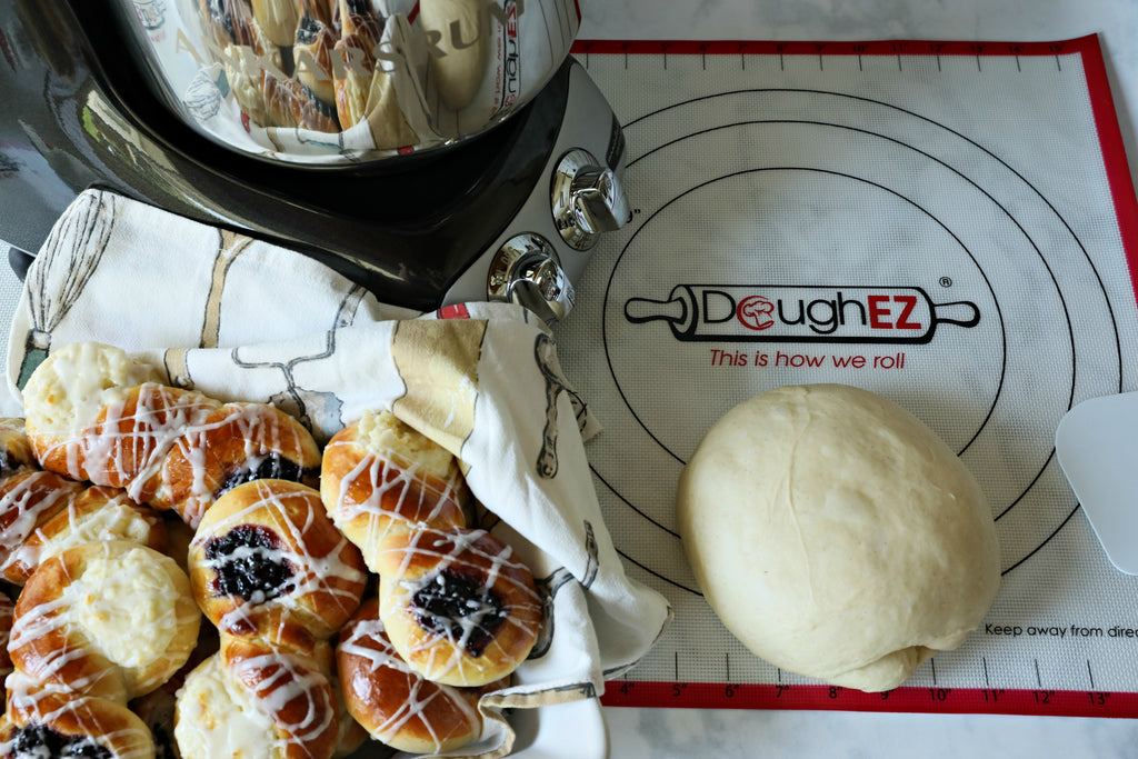 DoughEZ Extra Large 17.5 x 32 Non-Slip Silicone Pastry Dough Rolling Mat and 6 Guide Sticks - BPA Free, Approved materials