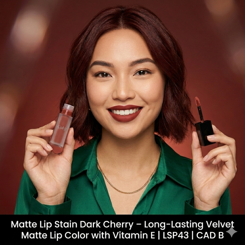 Matte Lip Stain Dark Cherry - Long-Lasting Velvet Matte Lip Color with Vitamin E | LSP43 | CAD B