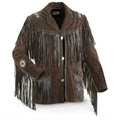MENS COWBOY WESTERN SUEDE LEATHER JACKET WITH BONES BEADS FRINGES- BIKERS STYLE MENS CLASSIC FASHION.