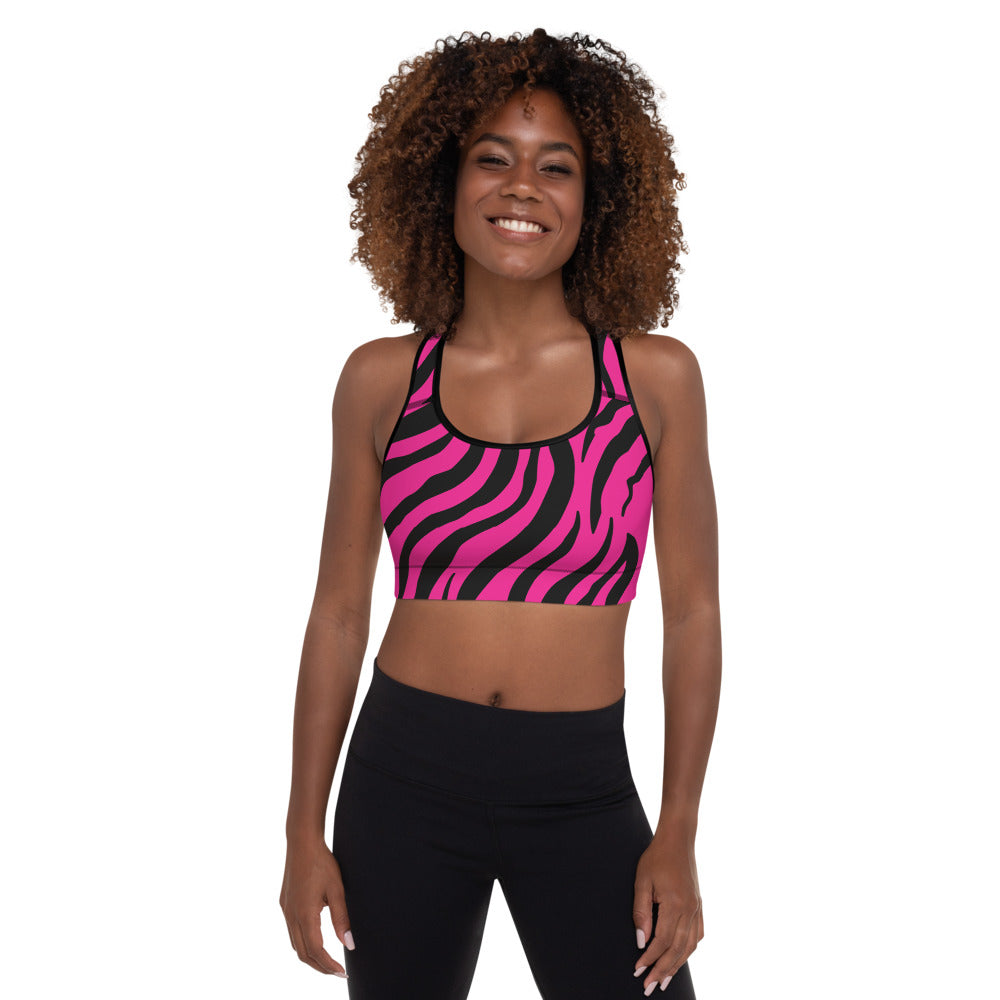 Zebra Print Pink Padded Sports Bra