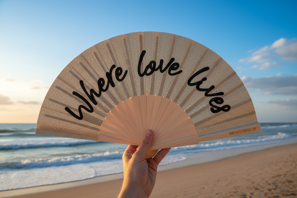 Where Love Lives Champagne Glitter 23cm fan